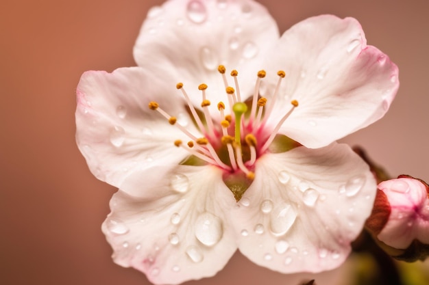 Un fiore con gocce di pioggia su di esso