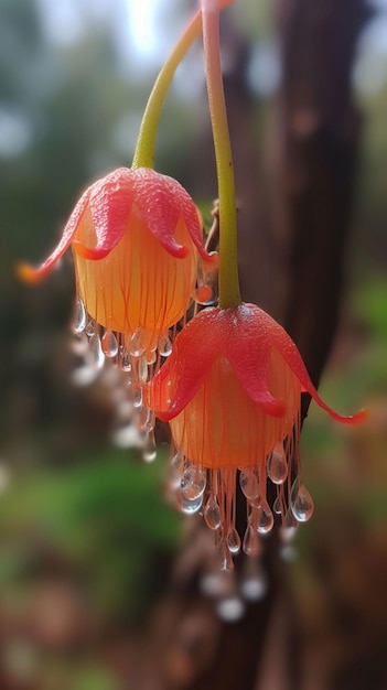 Un fiore con sopra delle gocce di pioggia