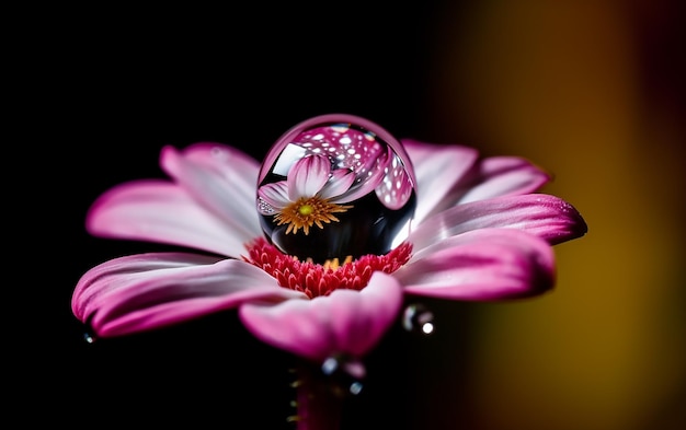 Un fiore con sopra una goccia d'acqua