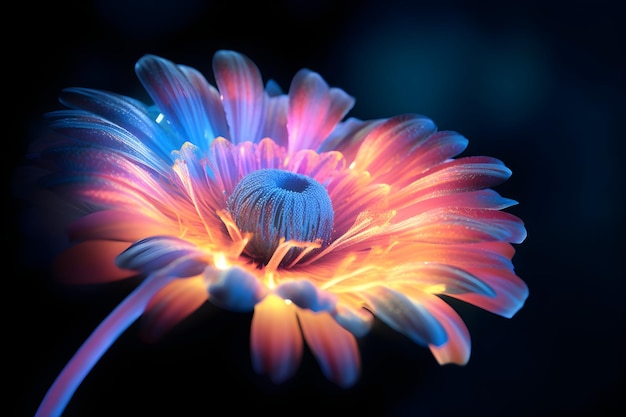 Un fiore con una luce blu e arancione