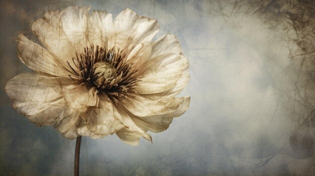 Un fiore con uno sfondo blu e uno sfondo bianco.