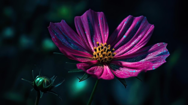 Un fiore con uno sfondo blu