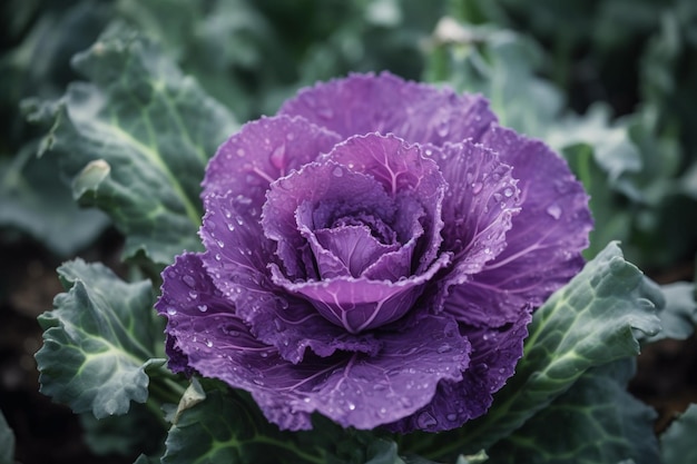 Un fiore di cavolo viola con un centro viola scuro.