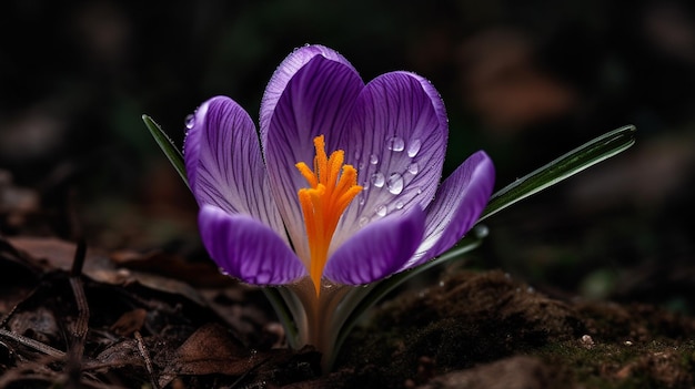 Un fiore di croco viola con sopra la parola zafferano