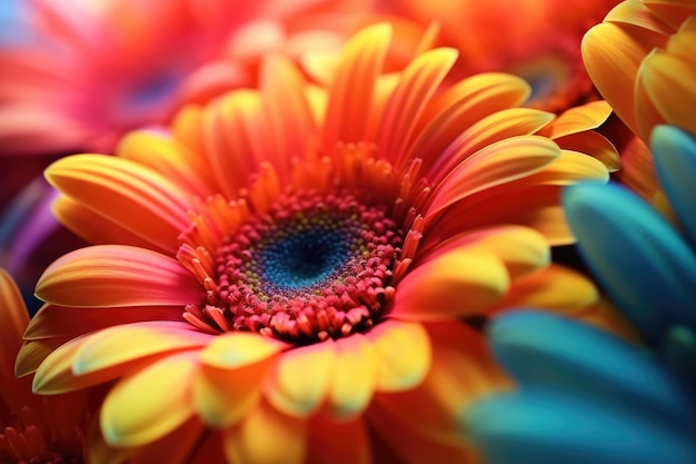Un fiore di gerbera in primo piano Fotografare su scala macro Colori LGBT Margherite Gerbera Diverse tonalità di sfondo naturale di fiori romantici