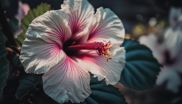 Un fiore di ibisco bianco con un centro rosa