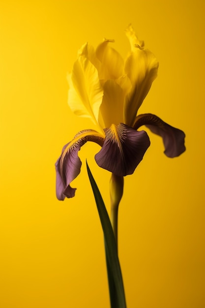 Un fiore di iris su uno sfondo giallo