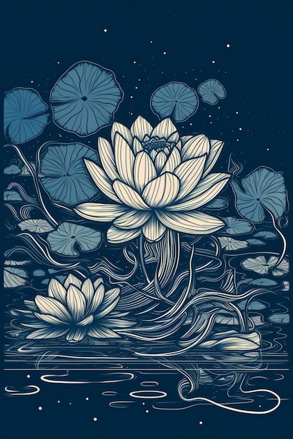 Un fiore di loto blu in uno stagno