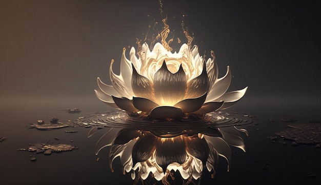 Un fiore di loto è illuminato da una fiamma sopra.
