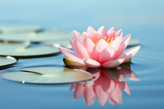 Un fiore di loto galleggiante sulla superficie calma di uno stagno simboleggia il potenziale di trasformazione e crescita spirituale attraverso la pratica della meditazione e della consapevolezza AI Generativa
