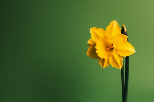 Un fiore di narciso su uno sfondo verde