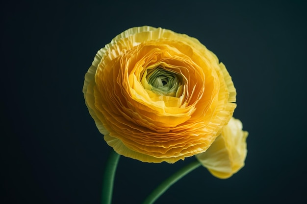 Un fiore giallo con sopra una foglia verde