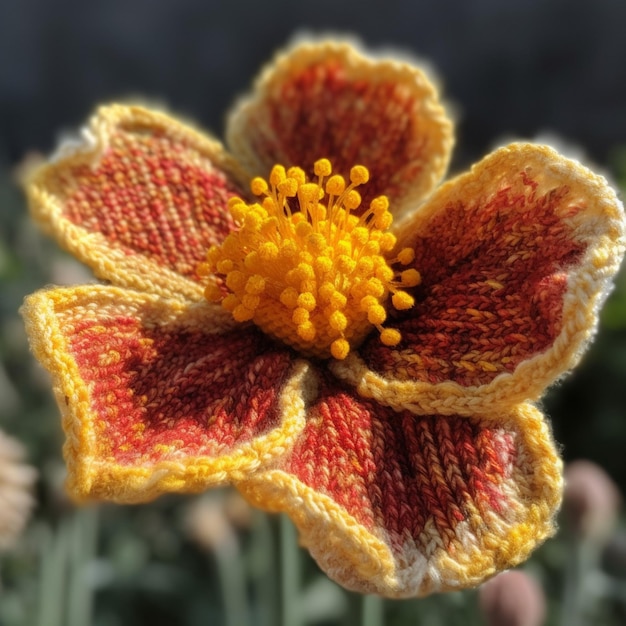 Un fiore giallo e arancione con un centro giallo.