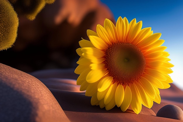 Un fiore giallo è sulle ginocchia di una donna.