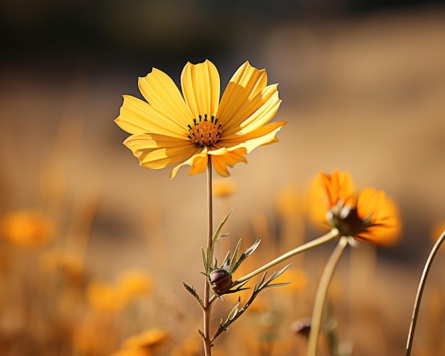 Un fiore giallo in un campo di foglie verdi