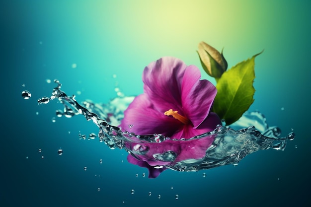 Un fiore in acqua con una spruzzata d'acqua