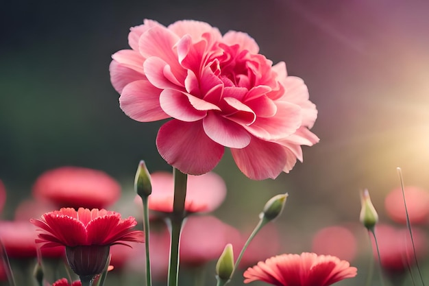 Un fiore in giardino con un fiore rosa