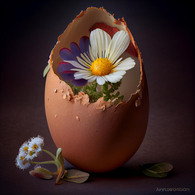 Un fiore in un uovo con dentro un fiore