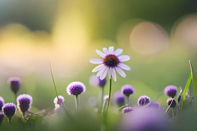 un fiore nell'erba con il sole dietro