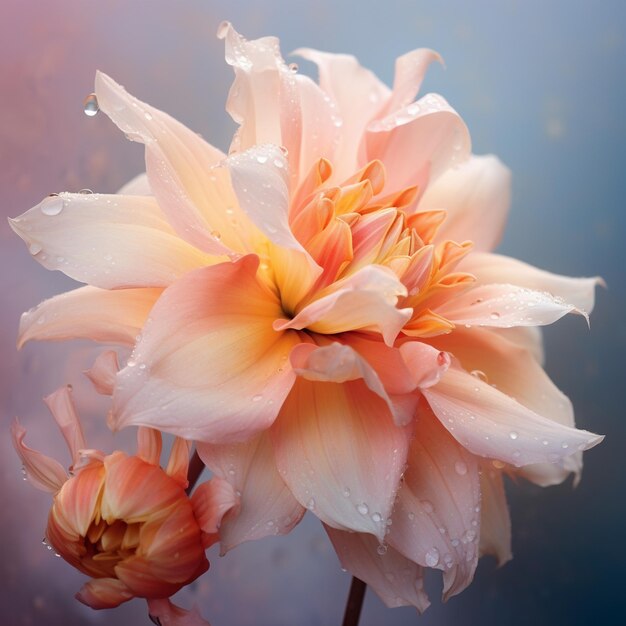 un fiore rosa con gocce d'acqua sopra