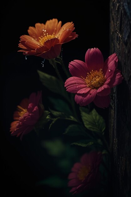 Un fiore rosa con un centro giallo