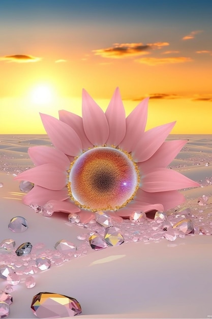 Un fiore rosa con un diamante al centro
