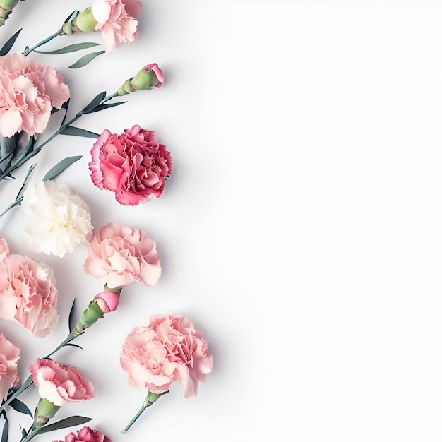 Un fiore rosa e bianco con un ramo verde e un garofano rosa.