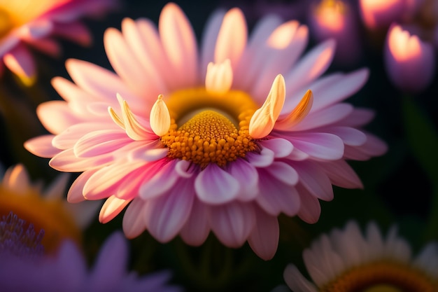 Un fiore rosa e giallo con sopra la parola margherita