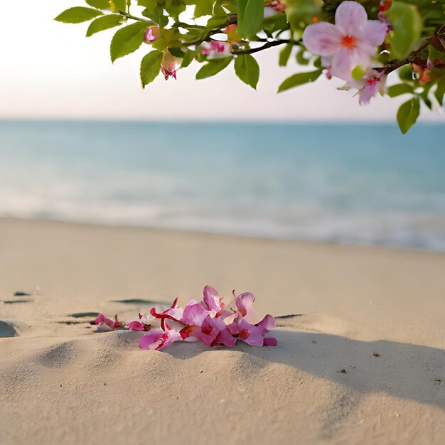 un fiore rosa giace sulla sabbia sulla spiaggia