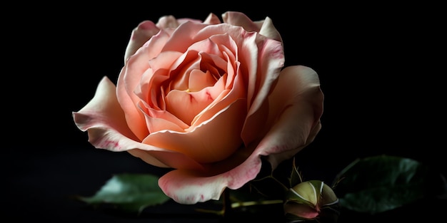 Un fiore rosa rosa con sfondo nero isolato