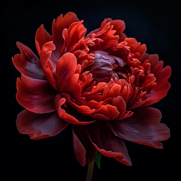 Un fiore rosso con uno sfondo scuro e uno sfondo scuro.