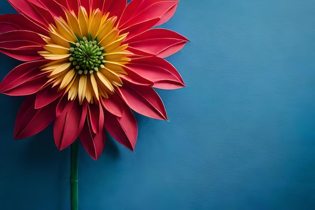 Un fiore rosso e giallo con un centro giallo.