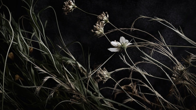 Un fiore su uno sfondo scuro con sopra la parola amore