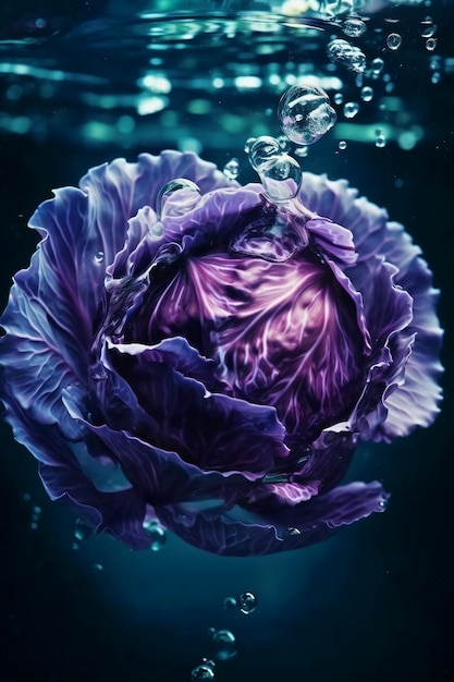 Un fiore viola galleggia nell'acqua.