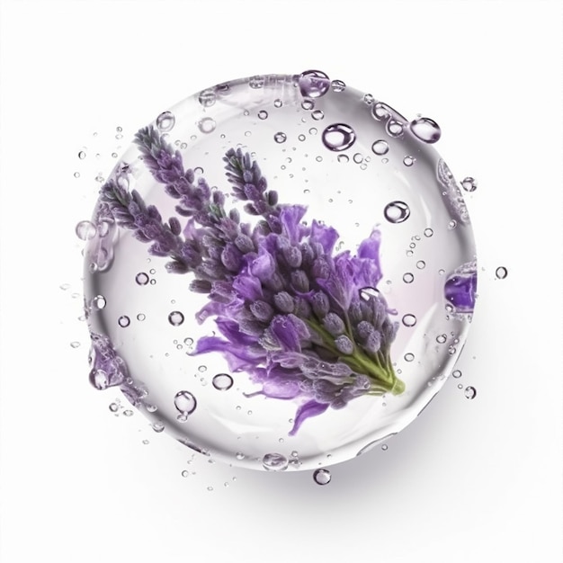 Un fiore viola viene spruzzato nell'acqua e l'acqua viene spruzzata.