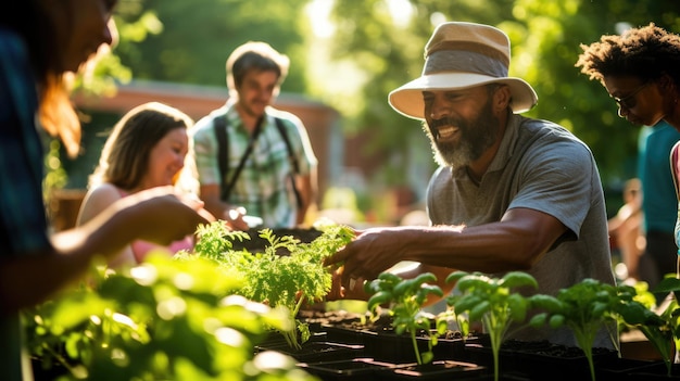 Un fiorente evento di giardinaggio inclusivo unisce i vicini in una risata