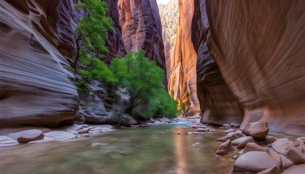 un fiume attraversa un canyon con un fiume che lo attraversa