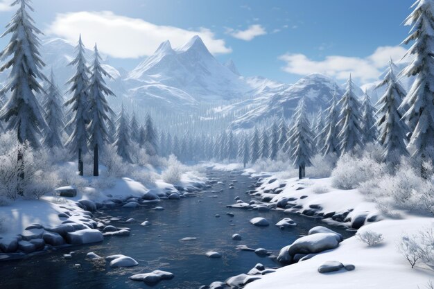 un fiume che scorre attraverso una foresta coperta di neve