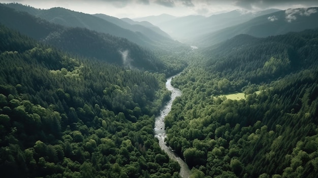 Un fiume che scorre attraverso una foresta Generative AI Art