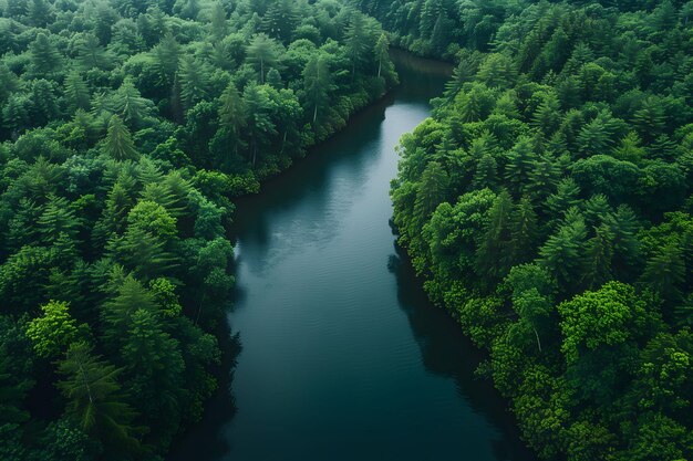 Un fiume che scorre attraverso una foresta verde e lussureggiante