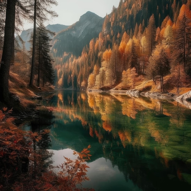 Un fiume con alberi sul lato e una montagna sullo sfondo