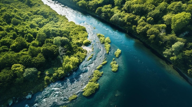 un fiume con un fiume e degli alberi sulla riva