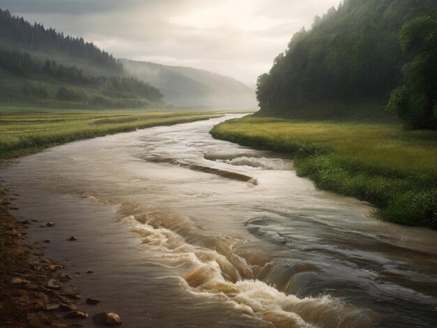 un fiume con un giorno nuvoloso