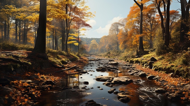 un fiume con una foresta sullo sfondo