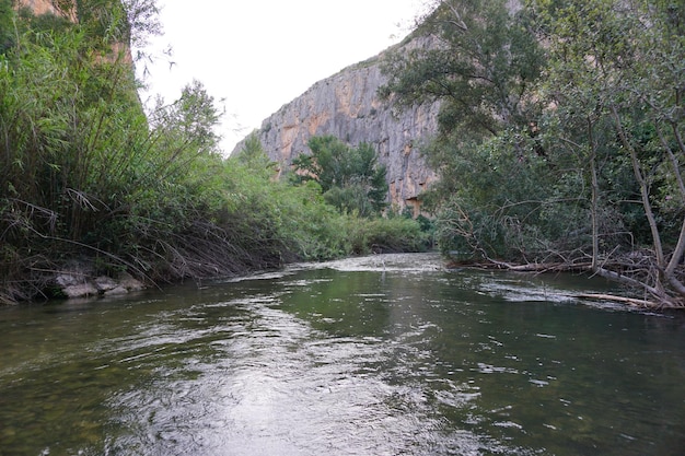 Un fiume con una parete rocciosa alle spalle