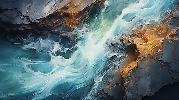 Un fiume glaciale dall'alto Fotografia aerea del fiume scorre dai ghiacciai islandesi Beautif