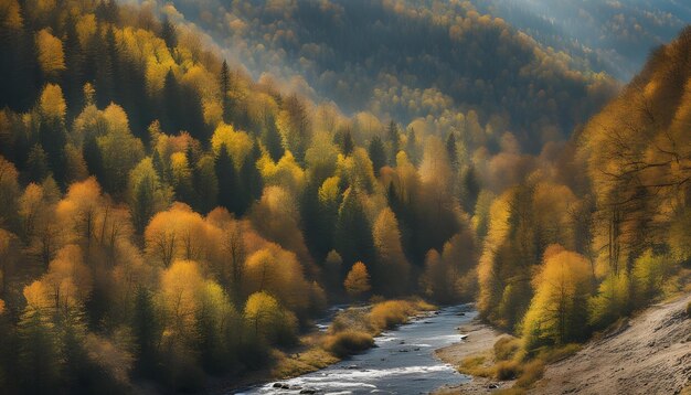 un fiume nella foresta con alberi sullo sfondo