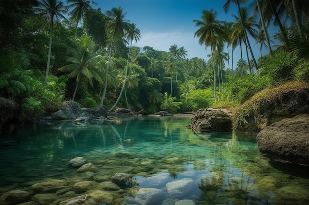 Un fiume nella giungla con un'acqua blu