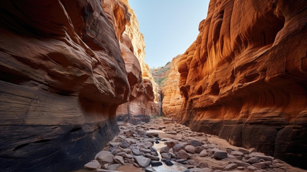 Un fiume scorre attraverso un canyon.