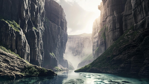 un fiume scorre attraverso un canyon